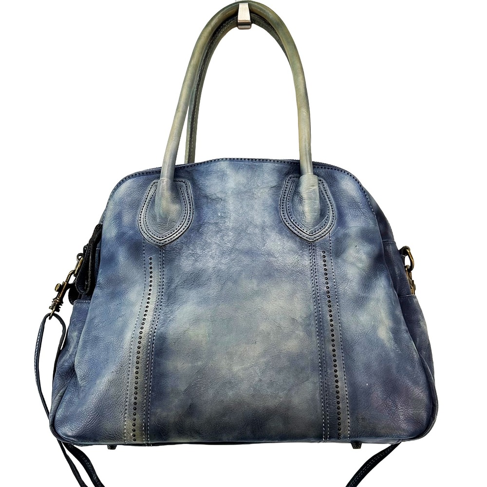 OLD TREND Distressed Vintage Look Leather Tote Shoulder Bag • blue • boho chic - Picture 3 of 13